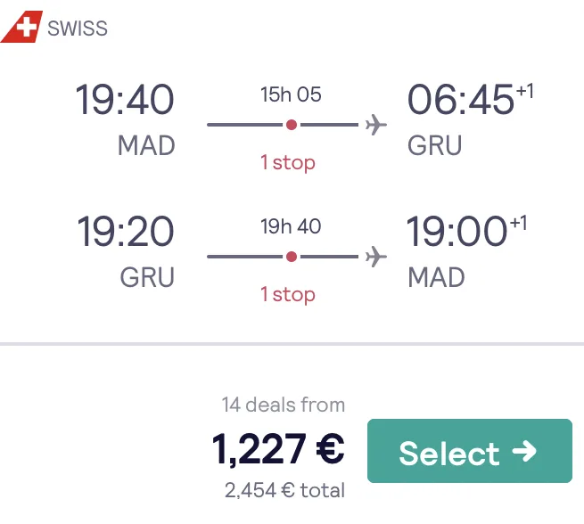 Nach Südamerika in der SWISS Business Class nur 1.227 Euro