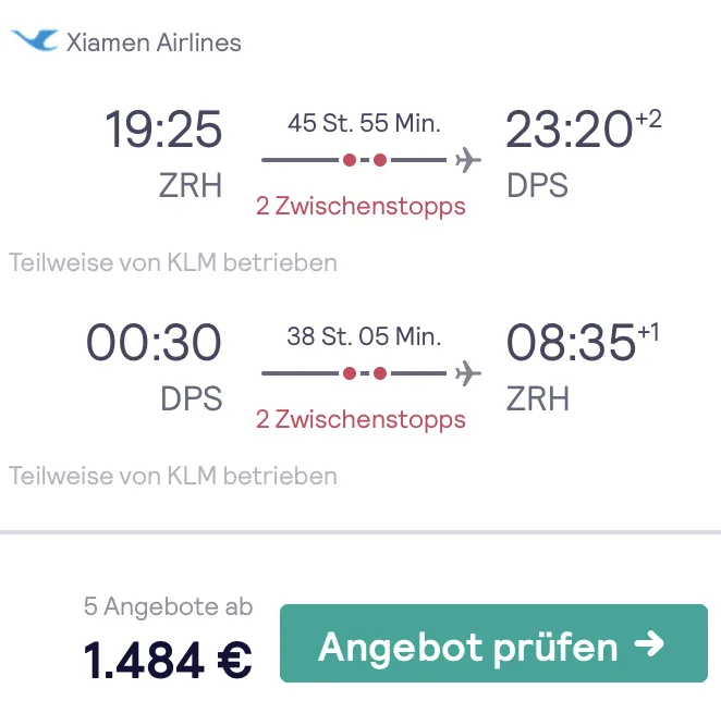 Nach Bali in der Business Class für 1.484 Euro