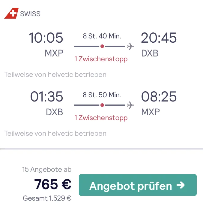 Nach Dubai in der SWISS Business Class nur 765€