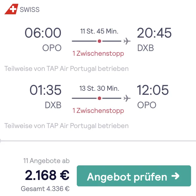 First Class Dubai für 2.168 Euro