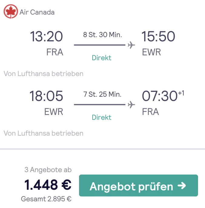 Mit dem Lufthansa Business Class Partnersale für 1.448 Euro nach New York