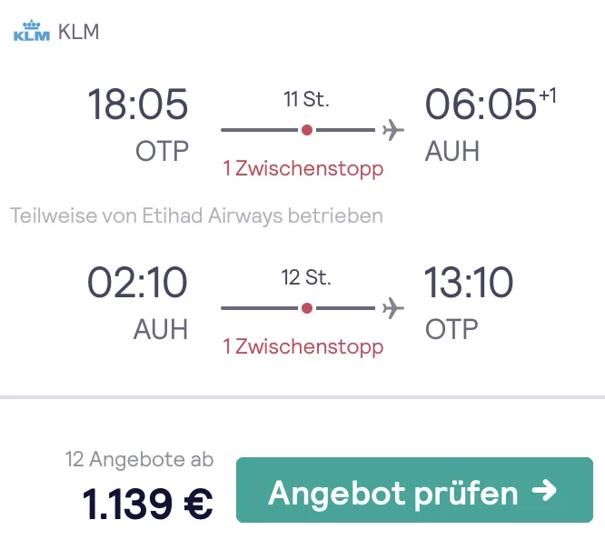 Nach Abu Dhabi in der Etihad Business Class nur 1.139 Euro