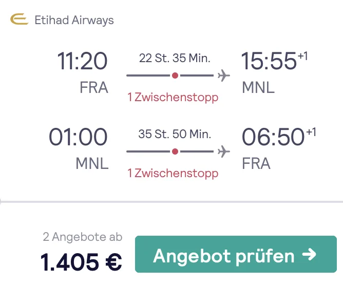 In der Business Class auf die Philippinen nur 1.405 Euro