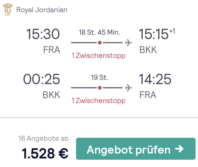 Ab Deutschland nach Bangkok in der Business Class für 1.528€