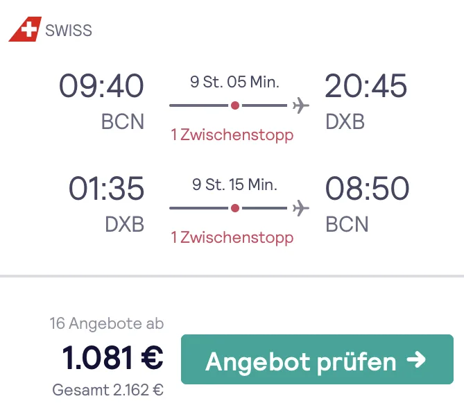 In der Business Class nach Dubai nur 1.081 Euro