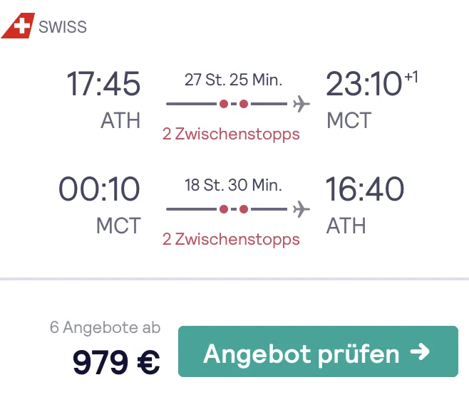 In der SWISS Business Class in den Oman nur 979€