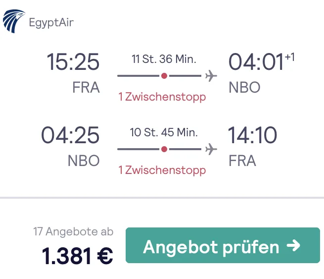 Mit der Star Alliance in der Business Class nach Kenia für 1.381 Euro