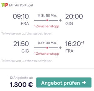 Für 1.300 Euro in der Business Class nach Brasilien