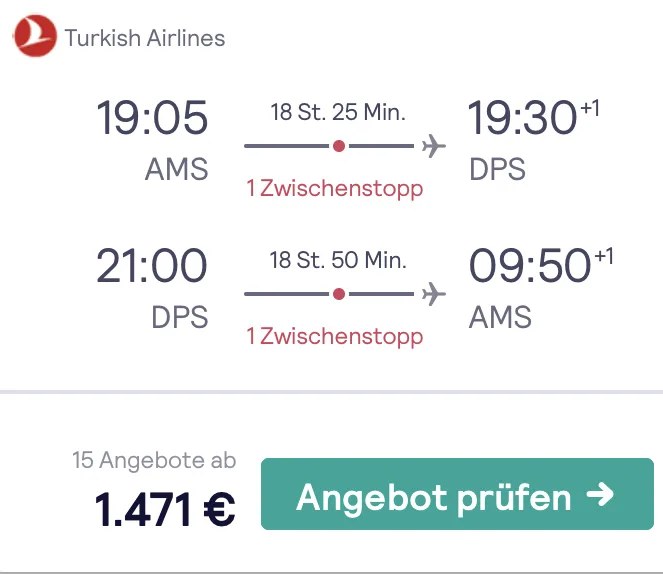 Nach Bali in der Business Class von Turkish Airlines nur 1.471 Euro