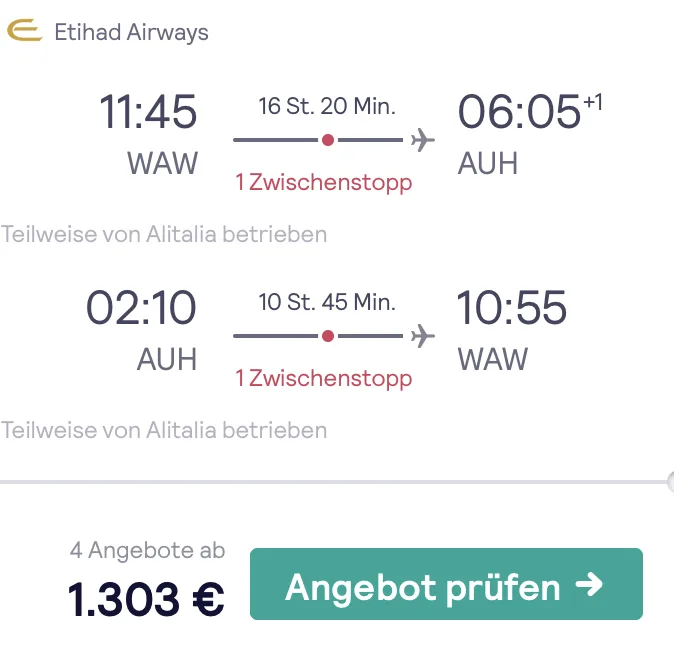 Mit Etihad nach Abu Dhabi in der Business Class für 1.303 Euro