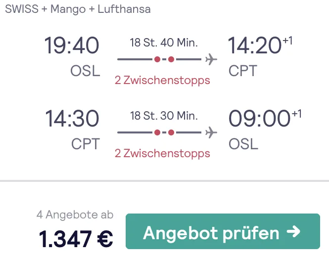 Nach Kapstadt in der Lufthansa Business Class nur 1.347 Euro