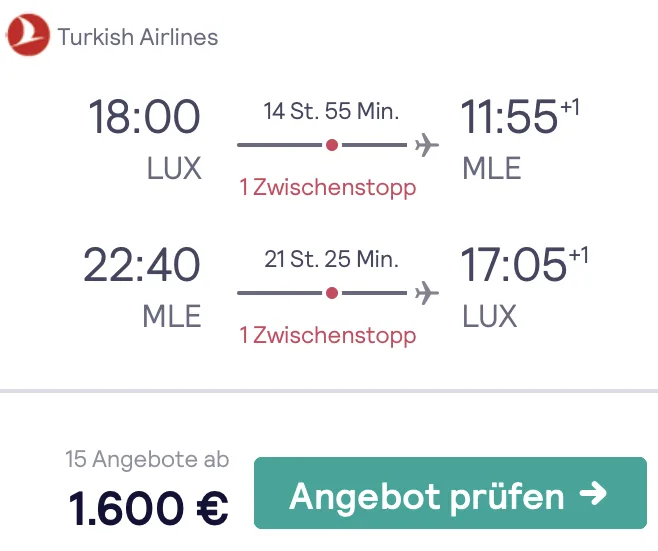 Malediven in der Business Class für 1.600 Euro