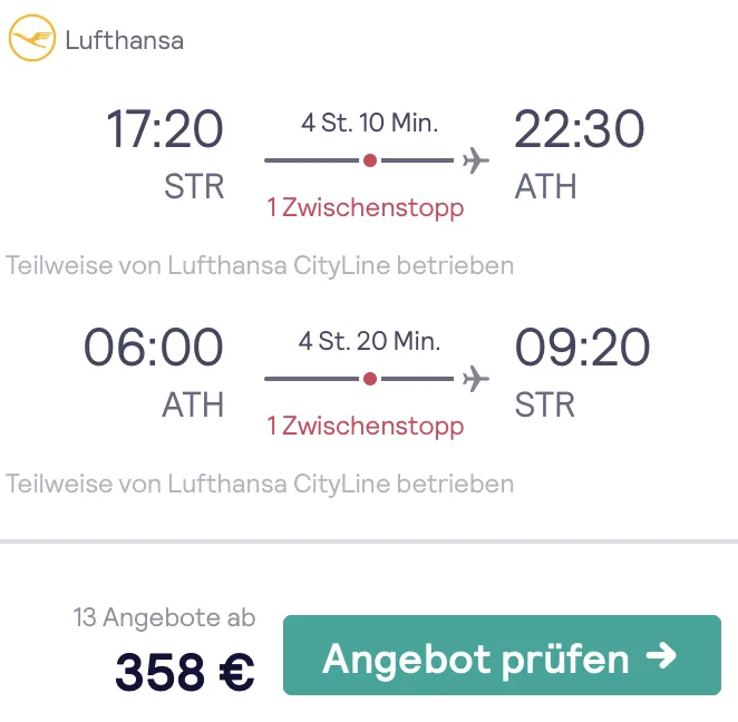 Mit der Lufthansa Business Class nach Griechenland nur 358 Euro