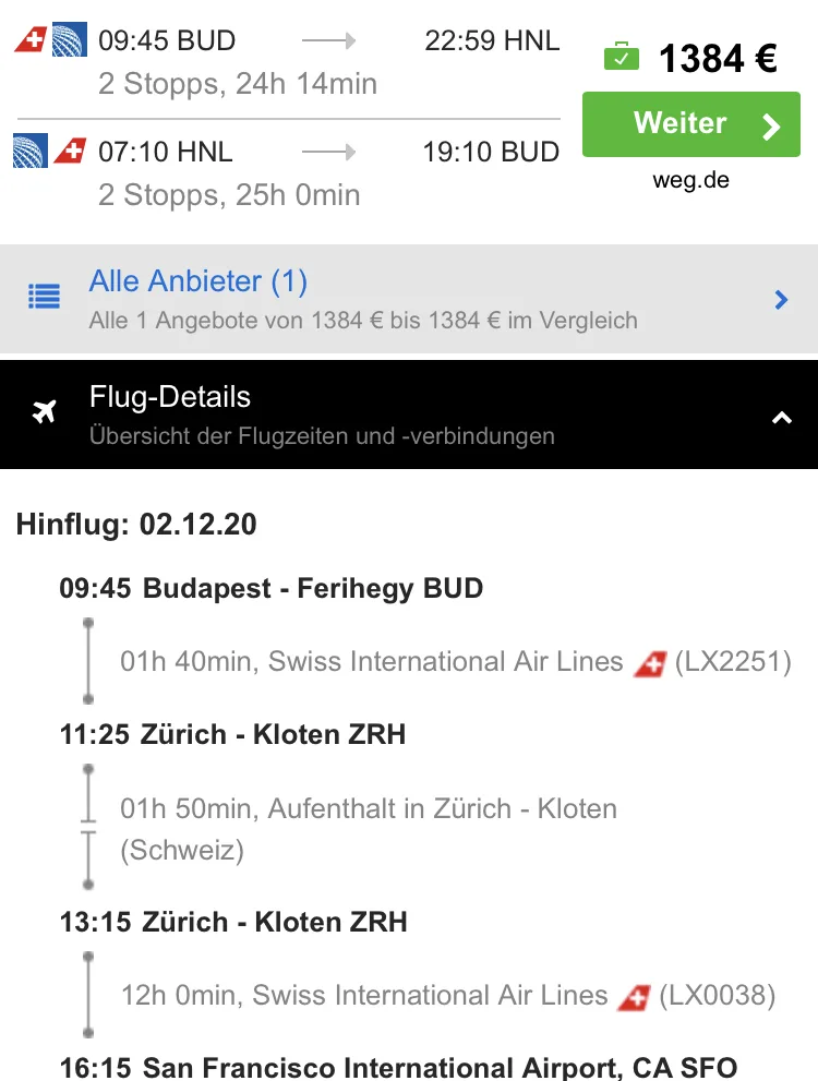 Hawaii in der Business Class für nur 1.384 Euro