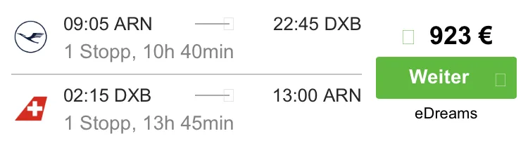 Nach Dubai in der Business Class für 923€