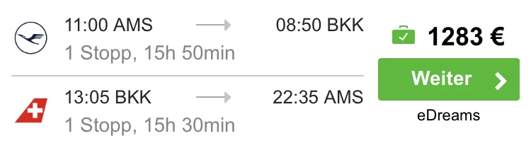 Bangkok in der Business Class für 1.283€ mit Lufthansa und SWISS