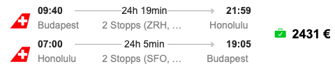 Hawaii in der SWISS/Lufthansa First Class für 2.431 Euro