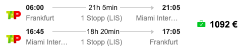 Ab 1.092 Euro in der Star Alliance Business Class ab Deutschland nach Miami