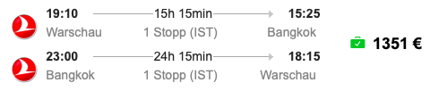 Nach Bangkok in der Turkish Airlines Business Class nur 1.351 Euro