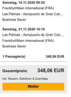 Gran Canaria Angebot in der Business Class