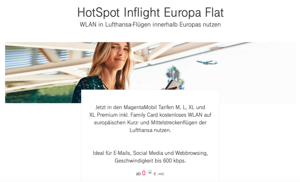 kostenloses Internet für Telekom Kunden auf Lufthansa Flügen