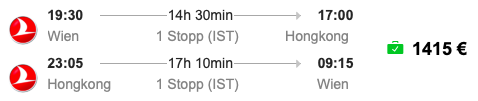 Turkish Airlines nach Hongkong