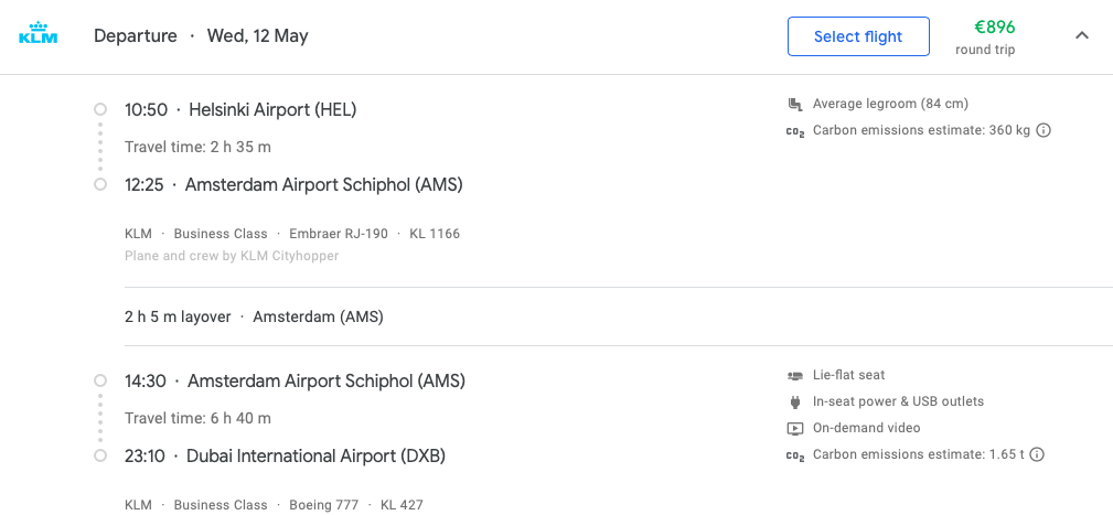 Nach Dubai in der KLM Business Class für 896 Euro