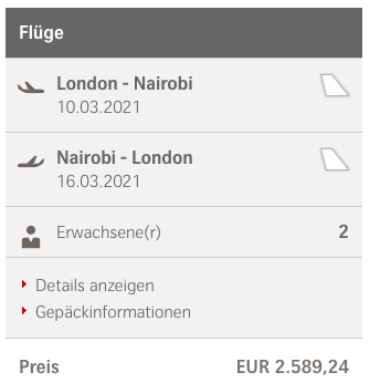 In der SWISS Business Class nach Nairobi für 1.294 Euro