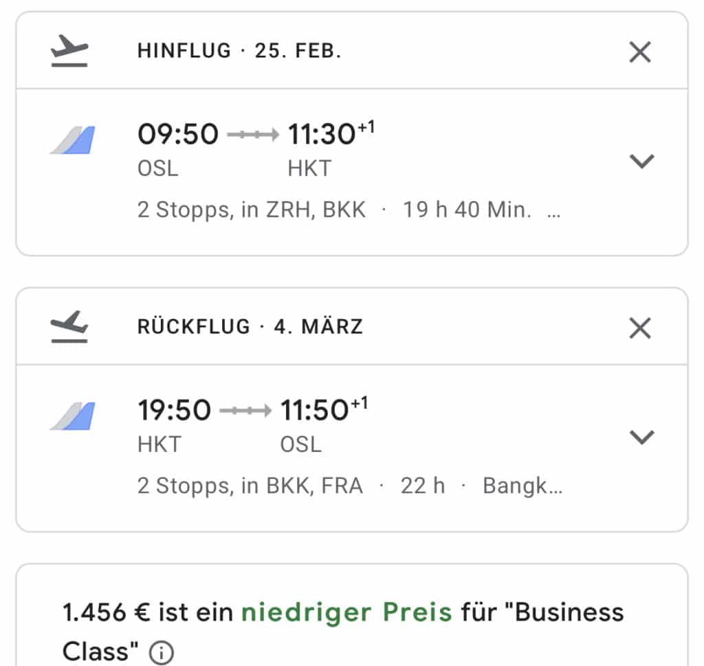 Nach Phuket in der Business Class 1.456 Euro