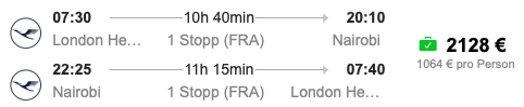 Nach Nairobi in der Lufthansa Business Class nur 1.064 Euro