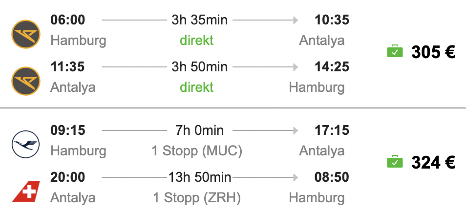 Business Class nach Antalya