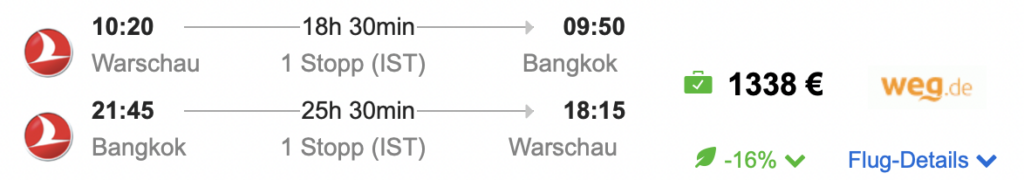 Nach Bangkok in der Turkish Airlines Business Class für 1.338 Euro