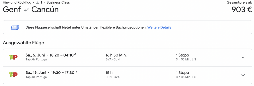 Business Class nach Cancun für 903 Euro