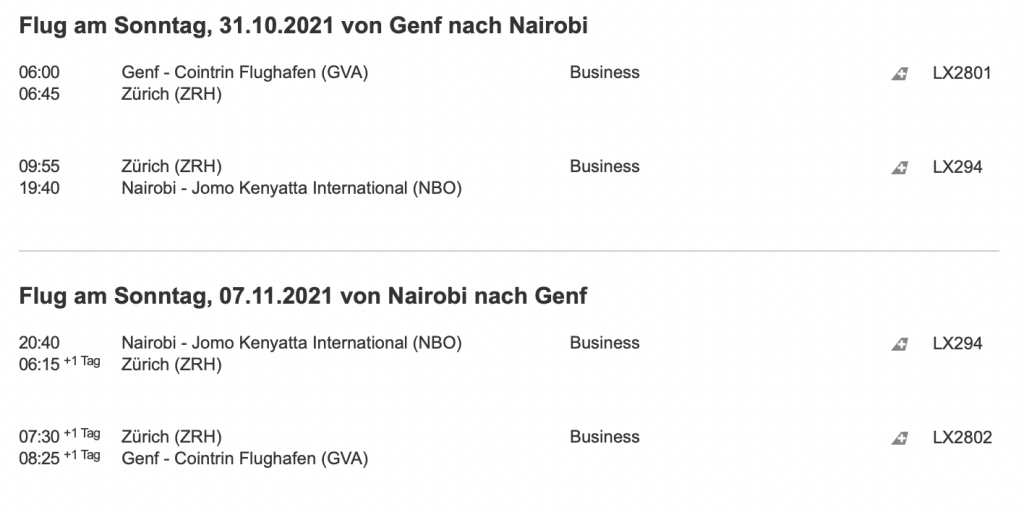 Nairobi in der Lufthansa Business Class für 1.170 Euro