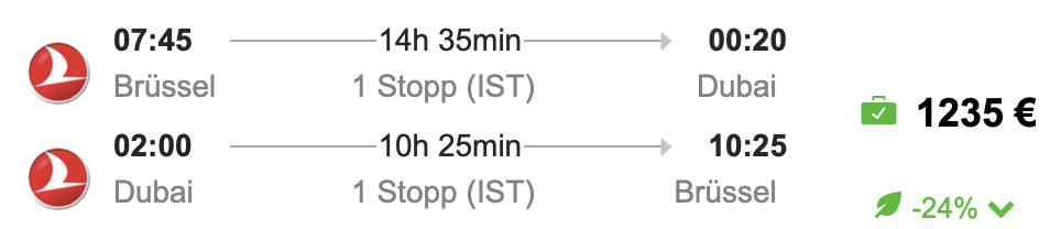Turkish Airlines Business Class nach Dubai ab 1.235 Euro