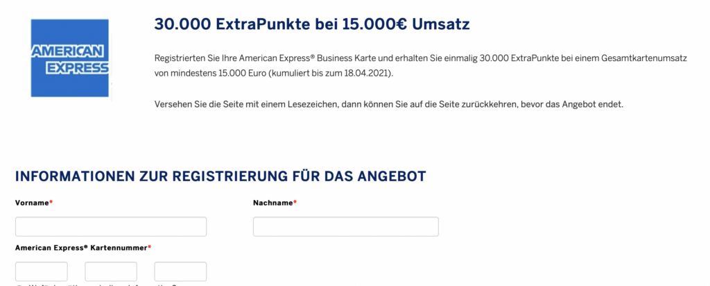 30.000 Punkte zusätzlich für Inhaber einer Amex Business Kreditkarte