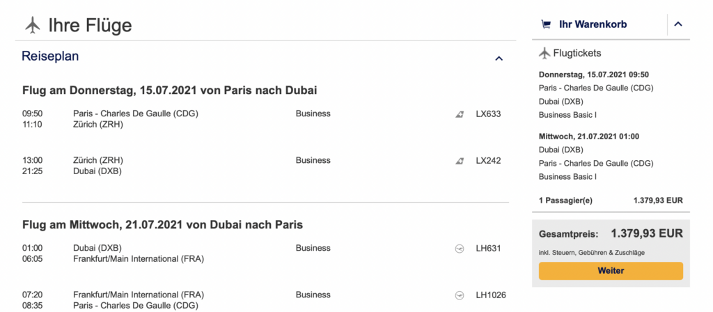 Nach Dubai in der Lufthansa Business Class für 1.379 Euro