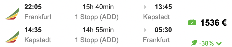 Nach Kapstadt in der Star Alliance Business Class ab Frankfurt für 1.536 Euro