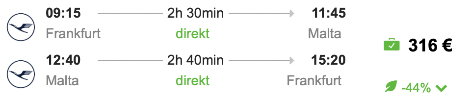 In der Lufthansa Business Class nach Malta für nur 316 Euro