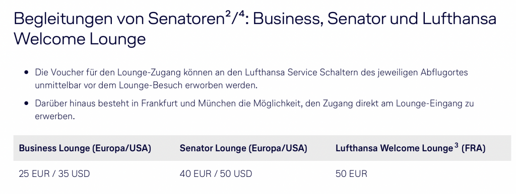 Was kostet der Lufthansa-Lounge-Zugang?