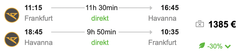 In der Business Class nach Havanna für 1.385 Euro