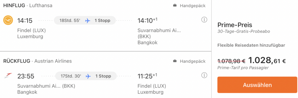 Nach Bangkok in der Business Class der Lufthansa Gruppe ab 1.028 Euro