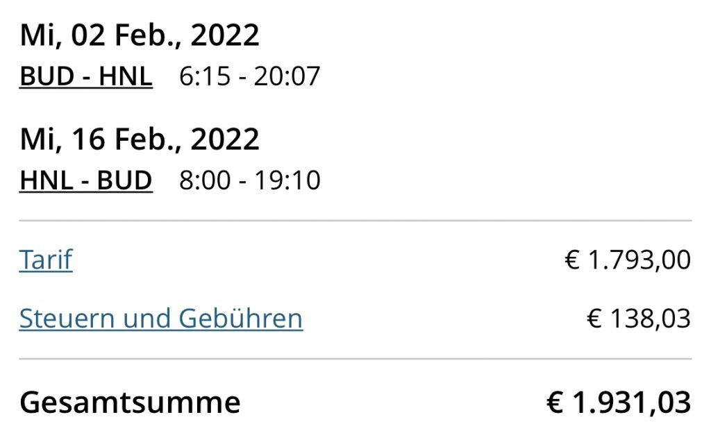 Hawaii in der Business Class für 1.931 Euro