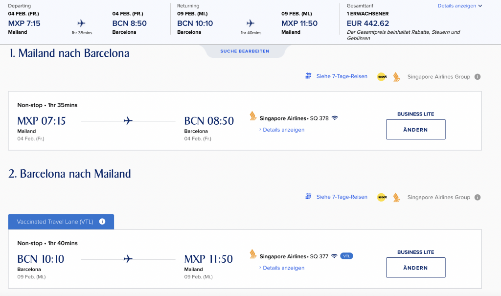 Singapore Airlines Business Class ab 400 Euro