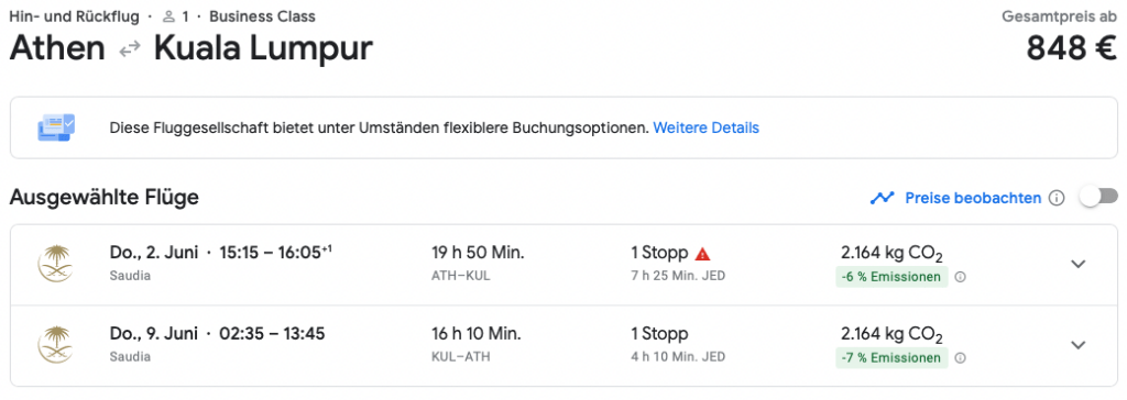 In der Business Class für 848 Euro nach Asien