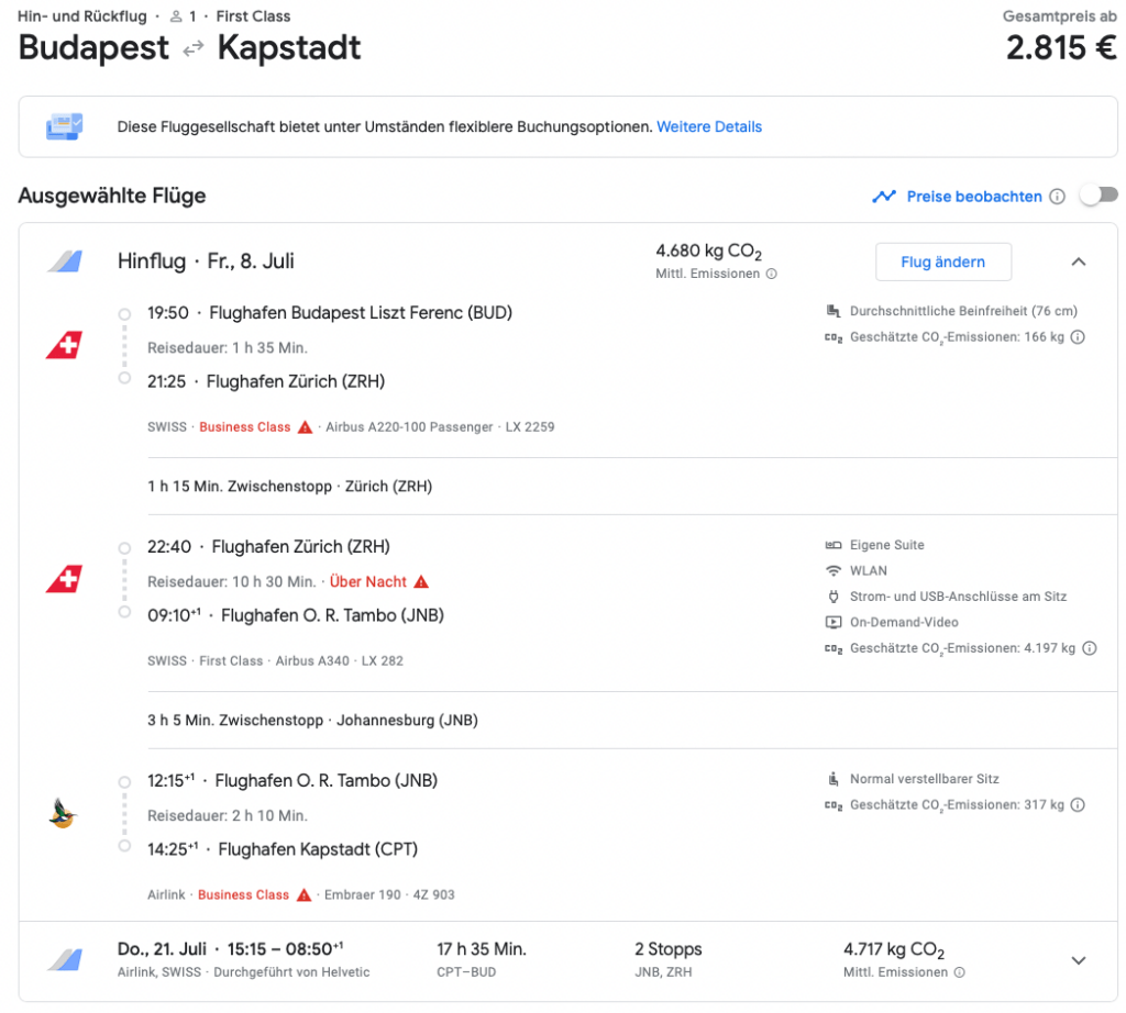 50% Ersparnis in der First Class nach Südafrika