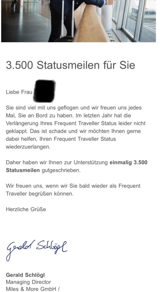 Miles & More Statusmeilen-Geschenk als Unterstützung für einen höheren Vielfliegerstatus